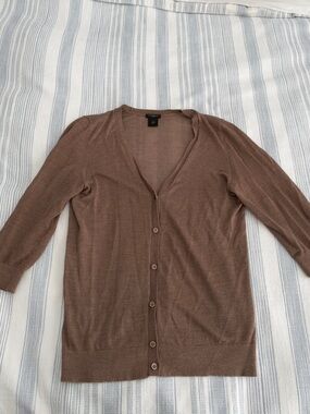 ANN TAYLOR Light Brown V-Neck Button Cardigan Sweater